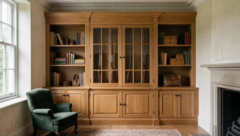The fitted interior of a bespoke gun cabinet, by Sporting Cabinetmakers