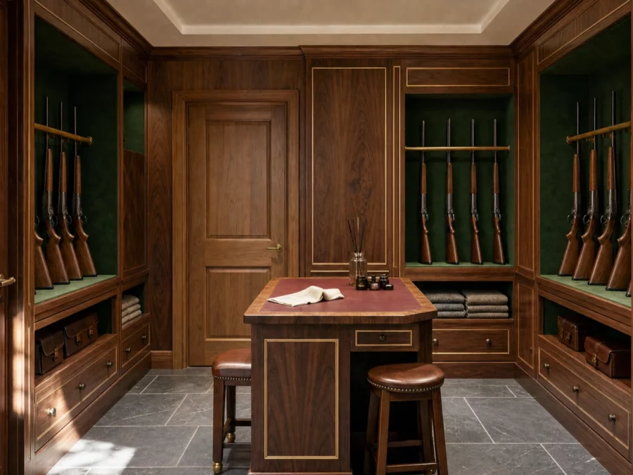 A fitted gun room in solid timber, by Sporting Cabinetmakers
