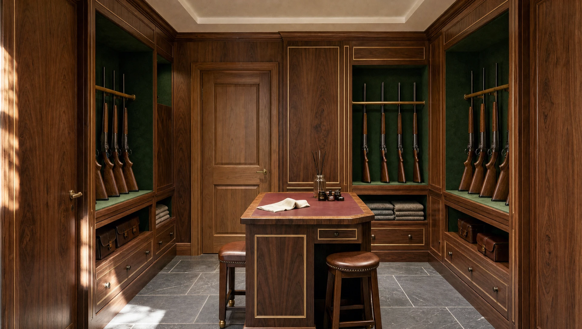 A fitted gun room in solid timber, by Sporting Cabinetmakers