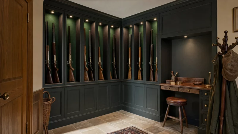 Gun room cabinetry made as fine furniture, by Sporting Cabinetmakers