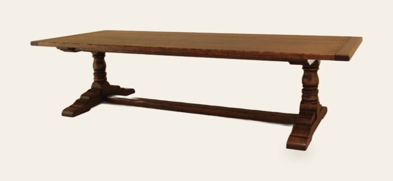 Baluster refectory table, angle view — handmade by Bryn Hall in Suffolk