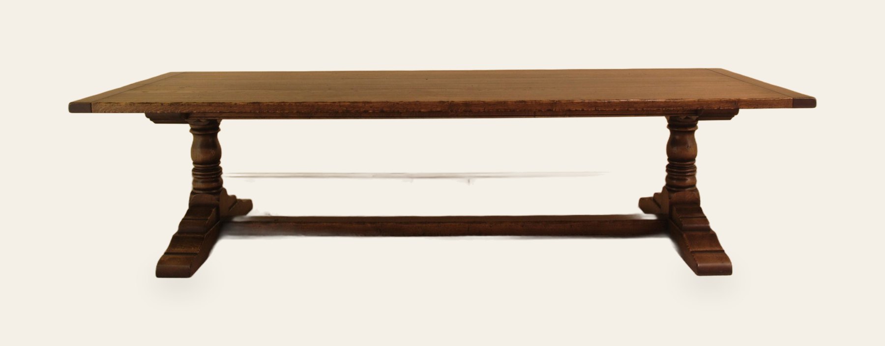 Baluster refectory table, side view — handmade by Bryn Hall in Suffolk