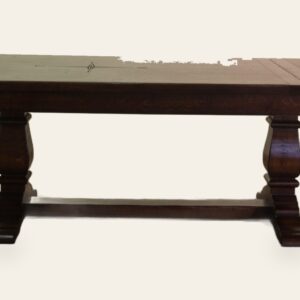 Ban saw twin pedestal refectory table star carved in the, top, view 1 — handmade by Bryn Hall in Suffolk