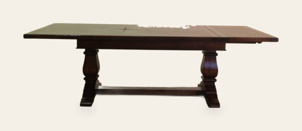 Ban saw twin pedestal refectory table star carved in the, top, view 1 — handmade by Bryn Hall in Suffolk