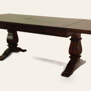 Ban saw twin pedestal refectory table star carved in the, top, view 2 — handmade by Bryn Hall in Suffolk