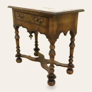 Bun foot hall table with x stretcher side on — handmade by Bryn Hall in Suffolk