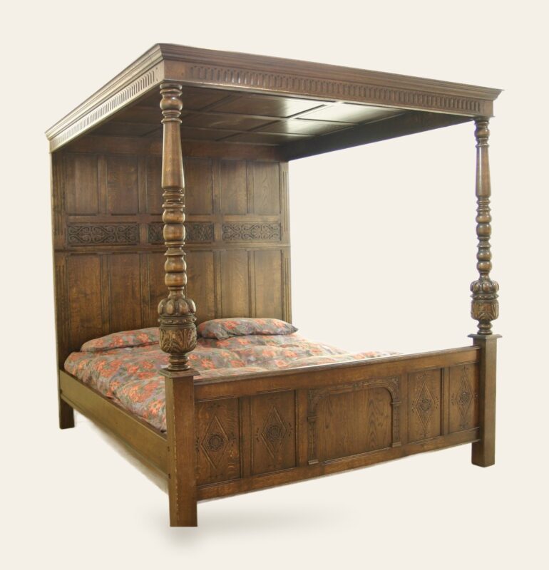 Carved four poster bed 961 view two — handmade by Bryn Hall in Suffolk