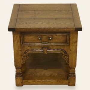 Carved lamp table one drawer and potboard — handmade by Bryn Hall in Suffolk