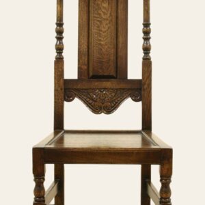 Carved panel back single chair 524, front view — handmade by Bryn Hall in Suffolk