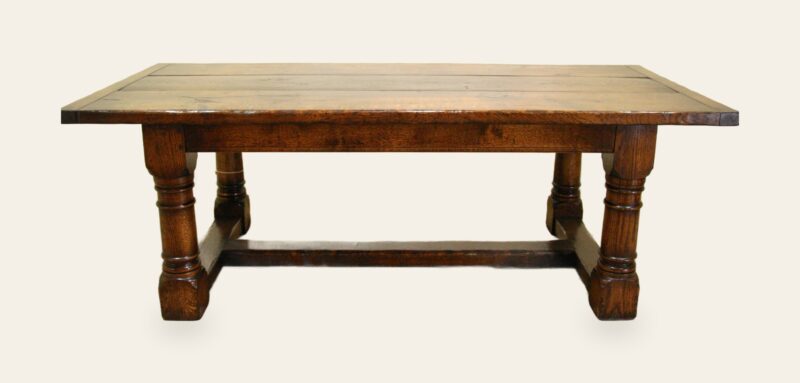 Character oak refectory table 303c side on view — handmade by Bryn Hall in Suffolk