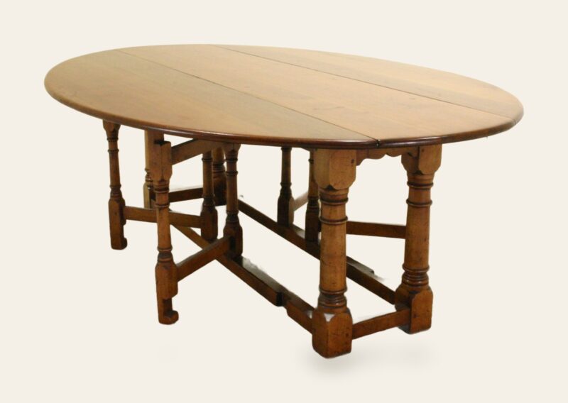 Cherry gateleg table 307 long ways view — handmade by Bryn Hall in Suffolk