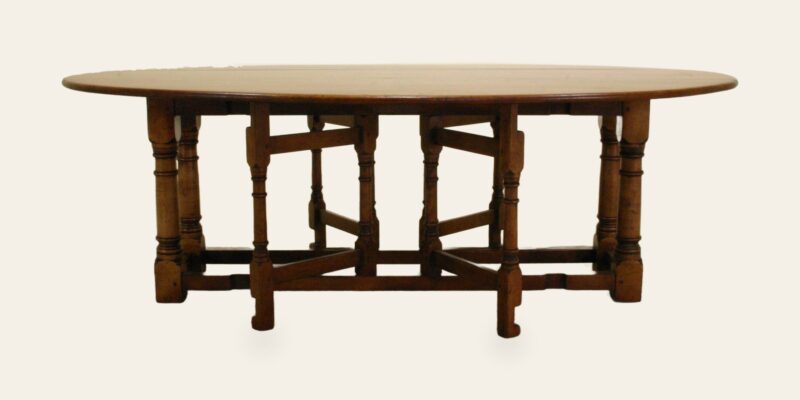 Cherry gateleg table 307, side view — handmade by Bryn Hall in Suffolk