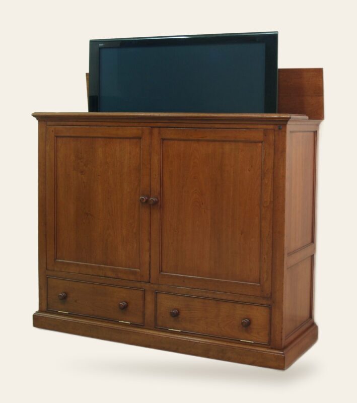 Cherry rise and fall tv lift — handmade by Bryn Hall in Suffolk