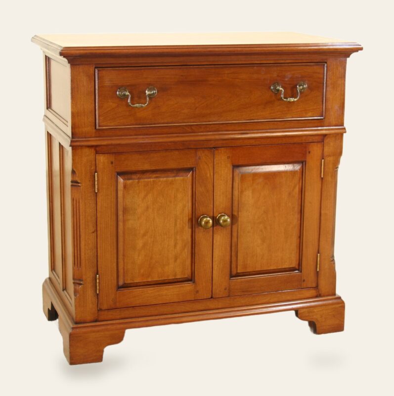 Cherry two door cabinet with drop down, front view two — handmade by Bryn Hall in Suffolk