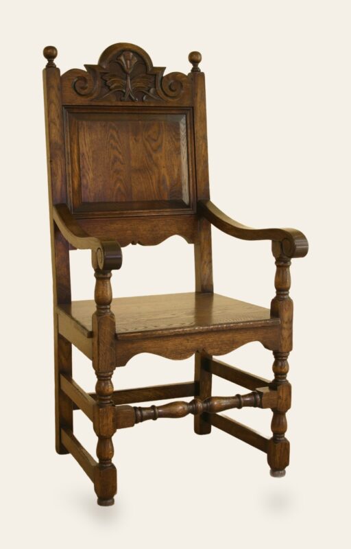 Coach house carver chair 518, angle view — handmade by Bryn Hall in Suffolk
