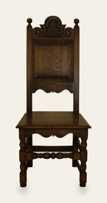 Coach house chairs single 523sp, front view — handmade by Bryn Hall in Suffolk