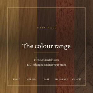 Light, medium and dark oak, mahogany and walnut finishes side by side