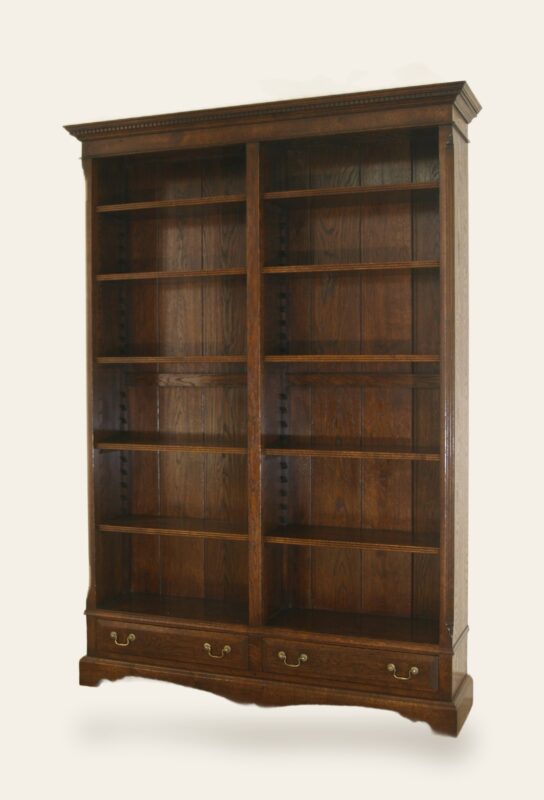 Double bookcase two drawers 116a, angle view — handmade by Bryn Hall in Suffolk