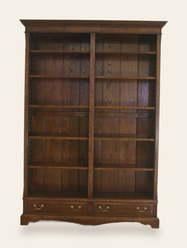 Double bookcase two drawers 116a, front view — handmade by Bryn Hall in Suffolk