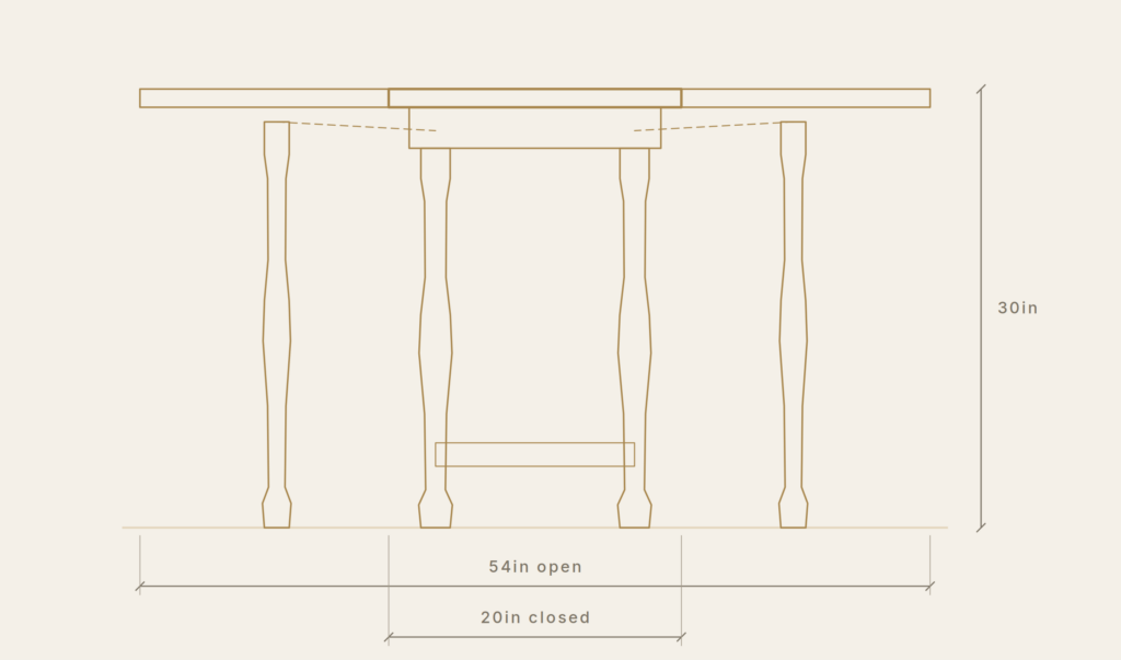 Double gateleg table, oval — measured front elevation