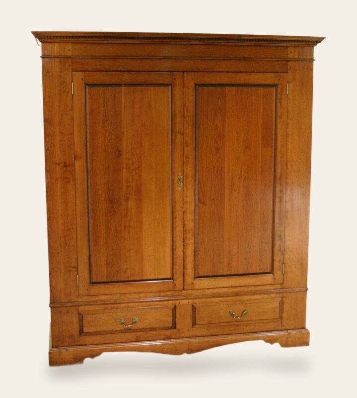 Double wardrobe 106d, front view cherry — handmade by Bryn Hall in Suffolk