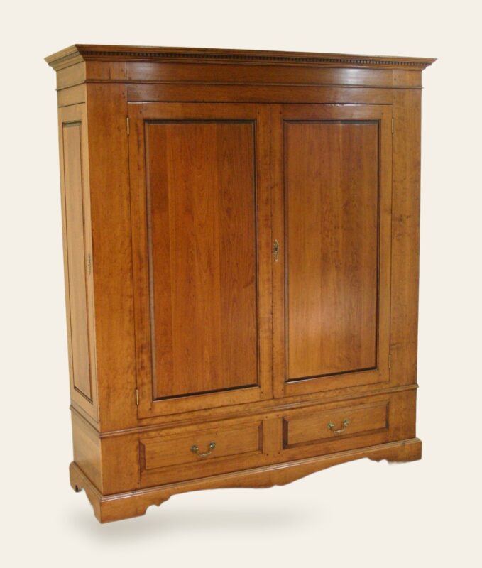 Double wardrobe 106d, side view cherry — handmade by Bryn Hall in Suffolk