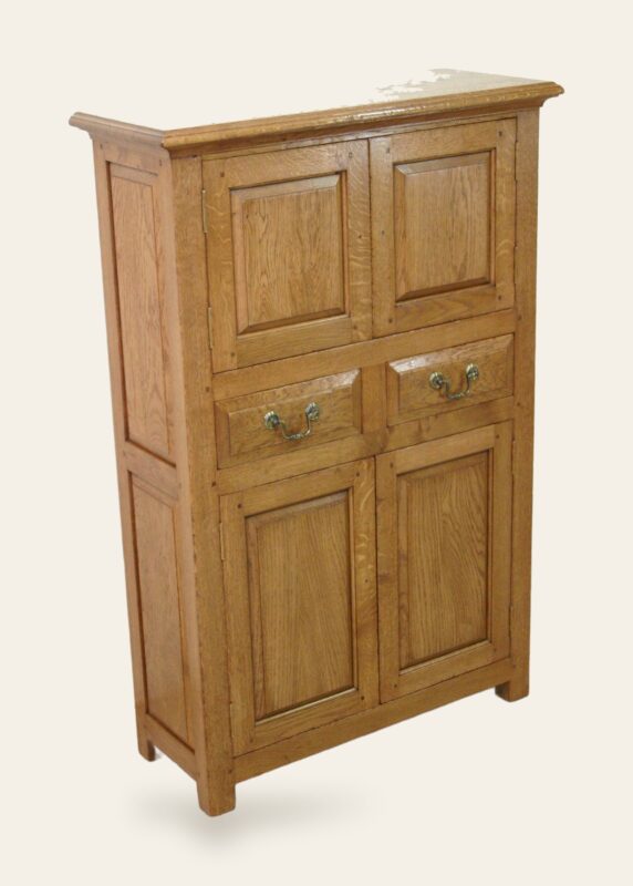 Drinks cabinet 148sp square panels corner shot — handmade by Bryn Hall in Suffolk