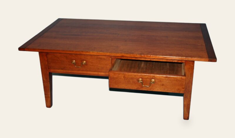 Farm house coffee table drawer out — handmade by Bryn Hall in Suffolk