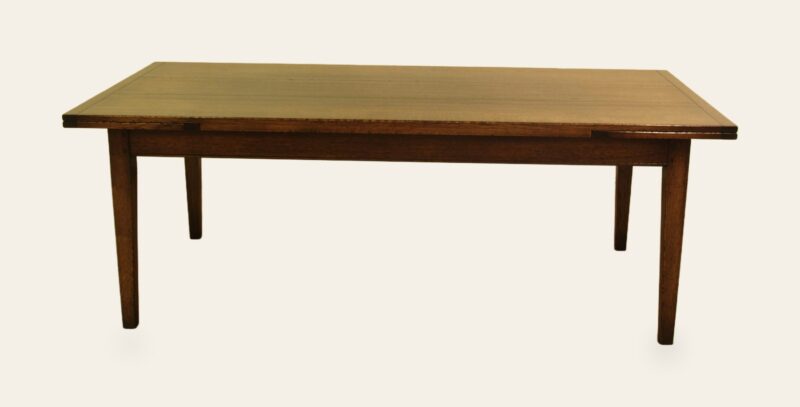 Farm house drawleaf table, side view leaves in — handmade by Bryn Hall in Suffolk