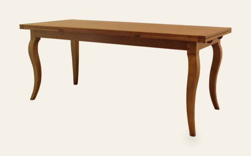 Farm house drawleaf table with cabriole legs, angle view — handmade by Bryn Hall in Suffolk