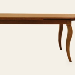 Farm house drawleaf table with cabriole legs, side view with one leaf out — handmade by Bryn Hall in Suffolk