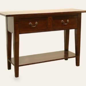 Farm house side table two drawers and potboard 136, angle view — handmade by Bryn Hall in Suffolk