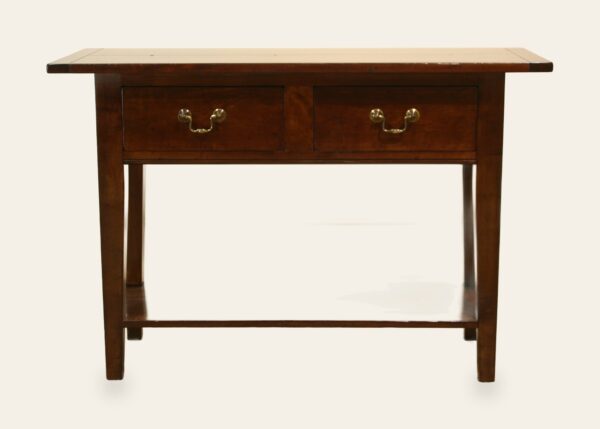 Farm house side table two drawers and potboard 136, front view — handmade by Bryn Hall in Suffolk