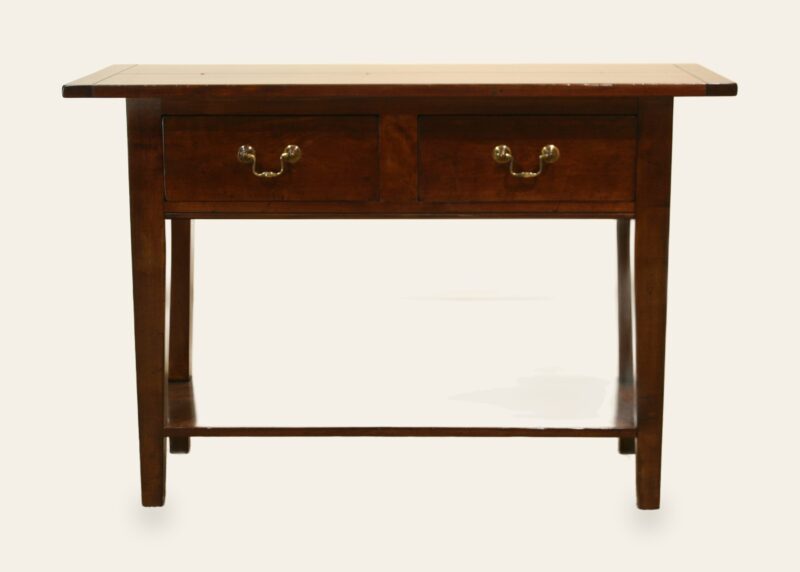 Farm house side table two drawers and potboard 136, front view — handmade by Bryn Hall in Suffolk