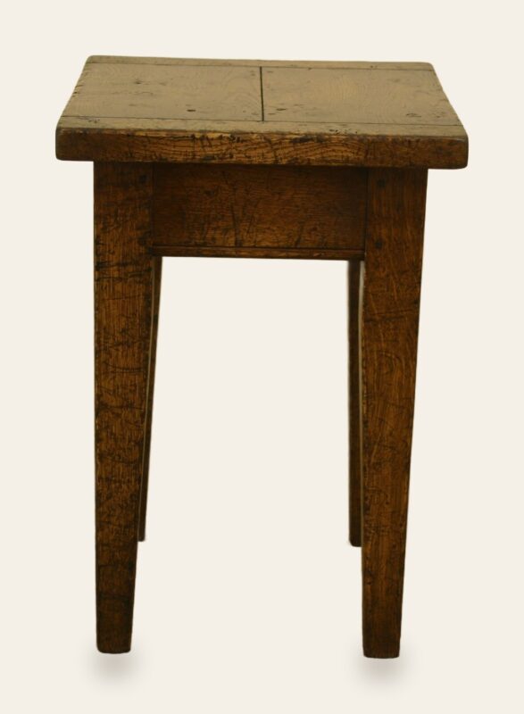 Farm house stool, front view — handmade by Bryn Hall in Suffolk