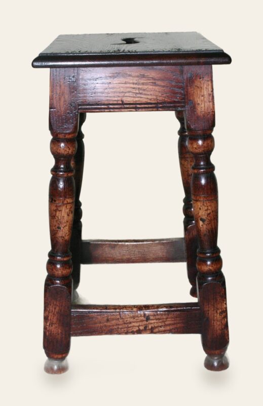 Foot stool with s in top side on view — handmade by Bryn Hall in Suffolk