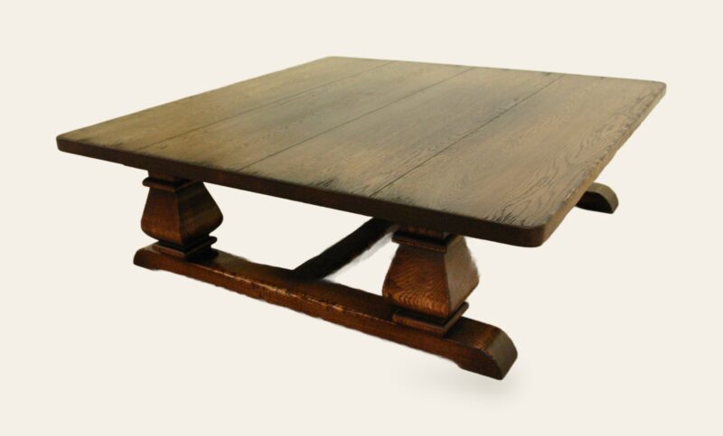 Four leg ban saw base coffee table, view 1 — handmade by Bryn Hall in Suffolk