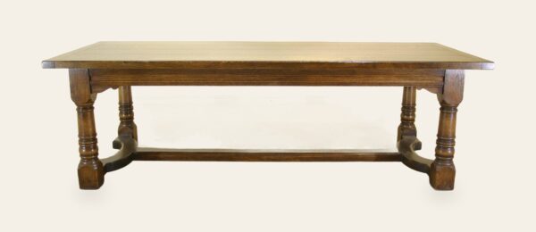 Four planked top refectory table bryn hall 303, side view — handmade by Bryn Hall in Suffolk