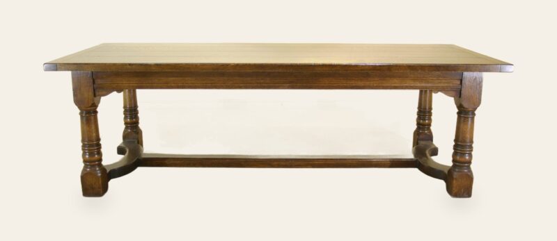Four planked top refectory table bryn hall 303, side view — handmade by Bryn Hall in Suffolk