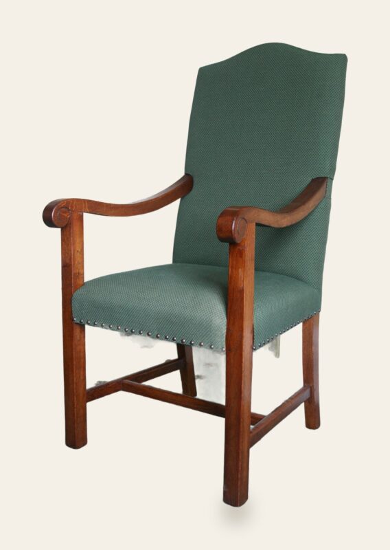 Glendale carver chair, angle view — handmade by Bryn Hall in Suffolk