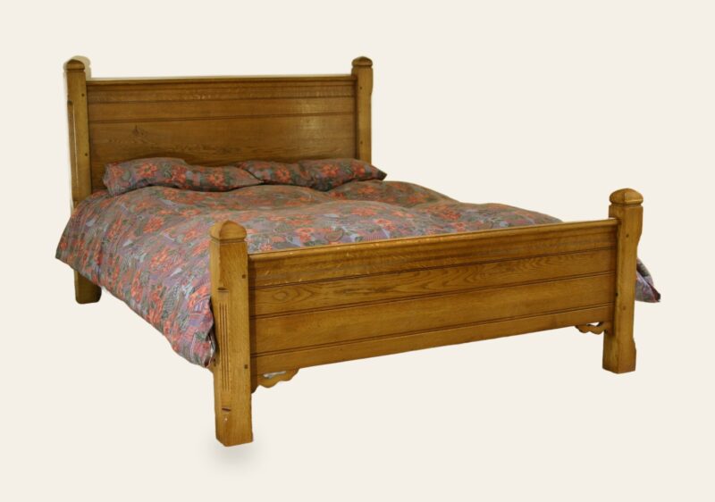 Gothic bed, angle view — handmade by Bryn Hall in Suffolk