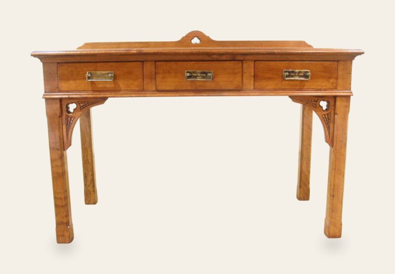 Gothic type dressing table, front view cherry — handmade by Bryn Hall in Suffolk