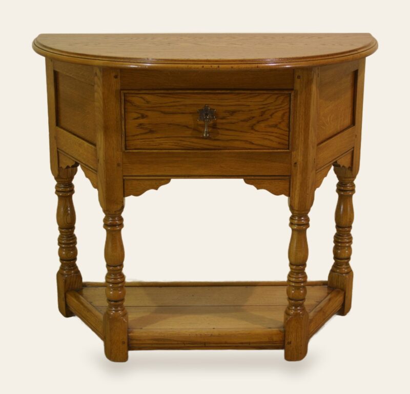 Half round lamp table one drawer — handmade by Bryn Hall in Suffolk