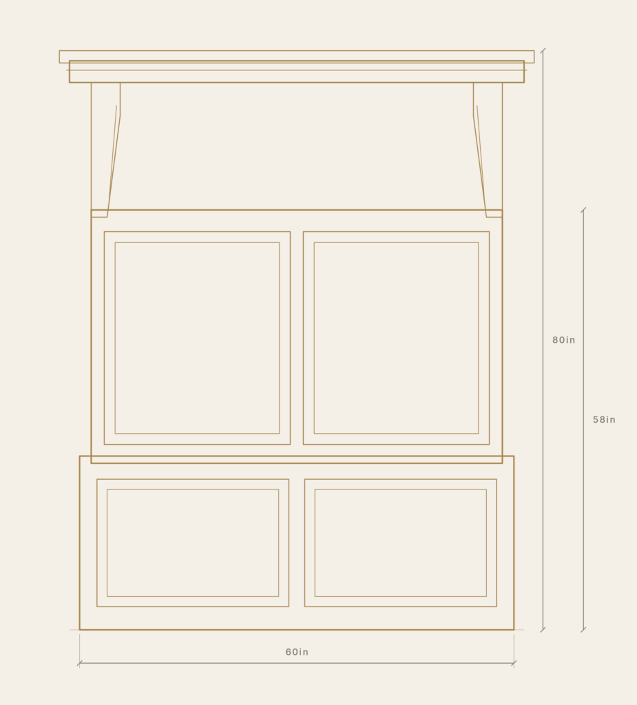 Half-tester bed, corbelled — measured front elevation
