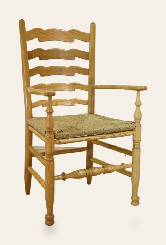 Ladder back carver chair 514b, angle view — handmade by Bryn Hall in Suffolk