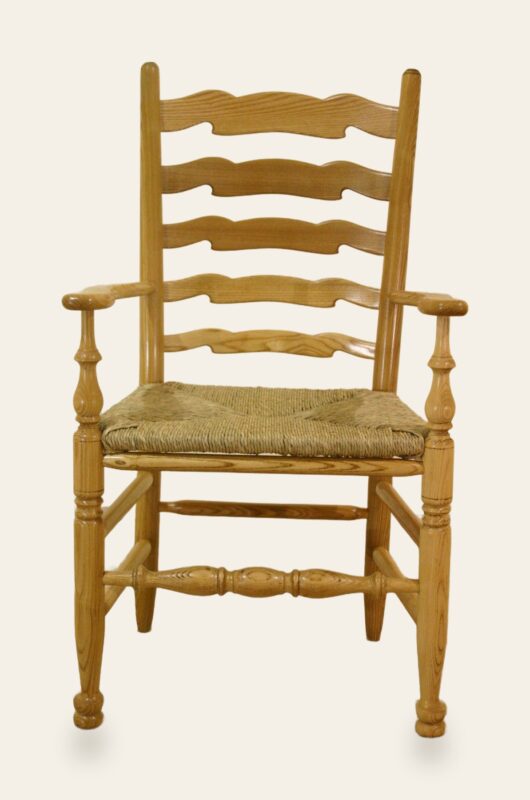 Ladder back carver chair 514b, front view — handmade by Bryn Hall in Suffolk
