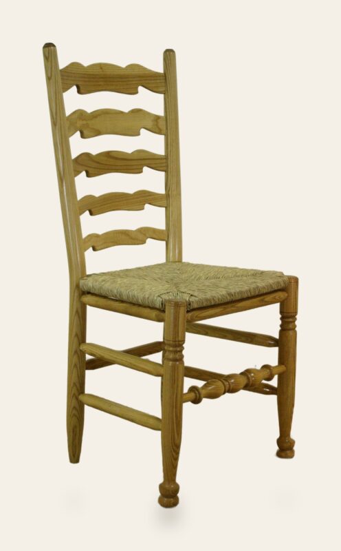 Ladder back single chair 514a, angle view — handmade by Bryn Hall in Suffolk