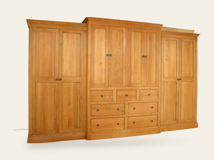 Large brakefront wardrobe 8 doors and 7 drawers, view 1 — handmade by Bryn Hall in Suffolk