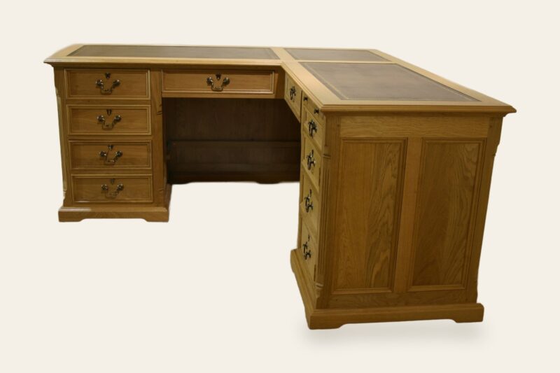 Large corner desk leather, top, view 2 — handmade by Bryn Hall in Suffolk