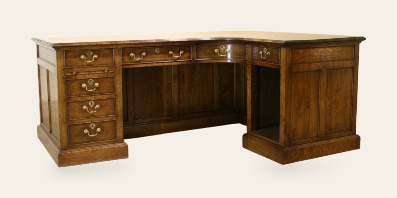 Large corner desk rounded drawer, view 1 — handmade by Bryn Hall in Suffolk